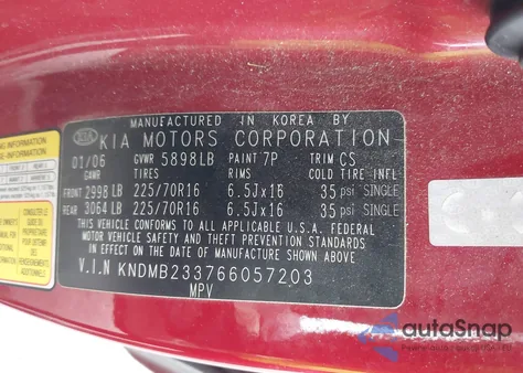 2006 Kia Sedona Ex/Lx from USA, damaged, VIN KNDMB233766057203